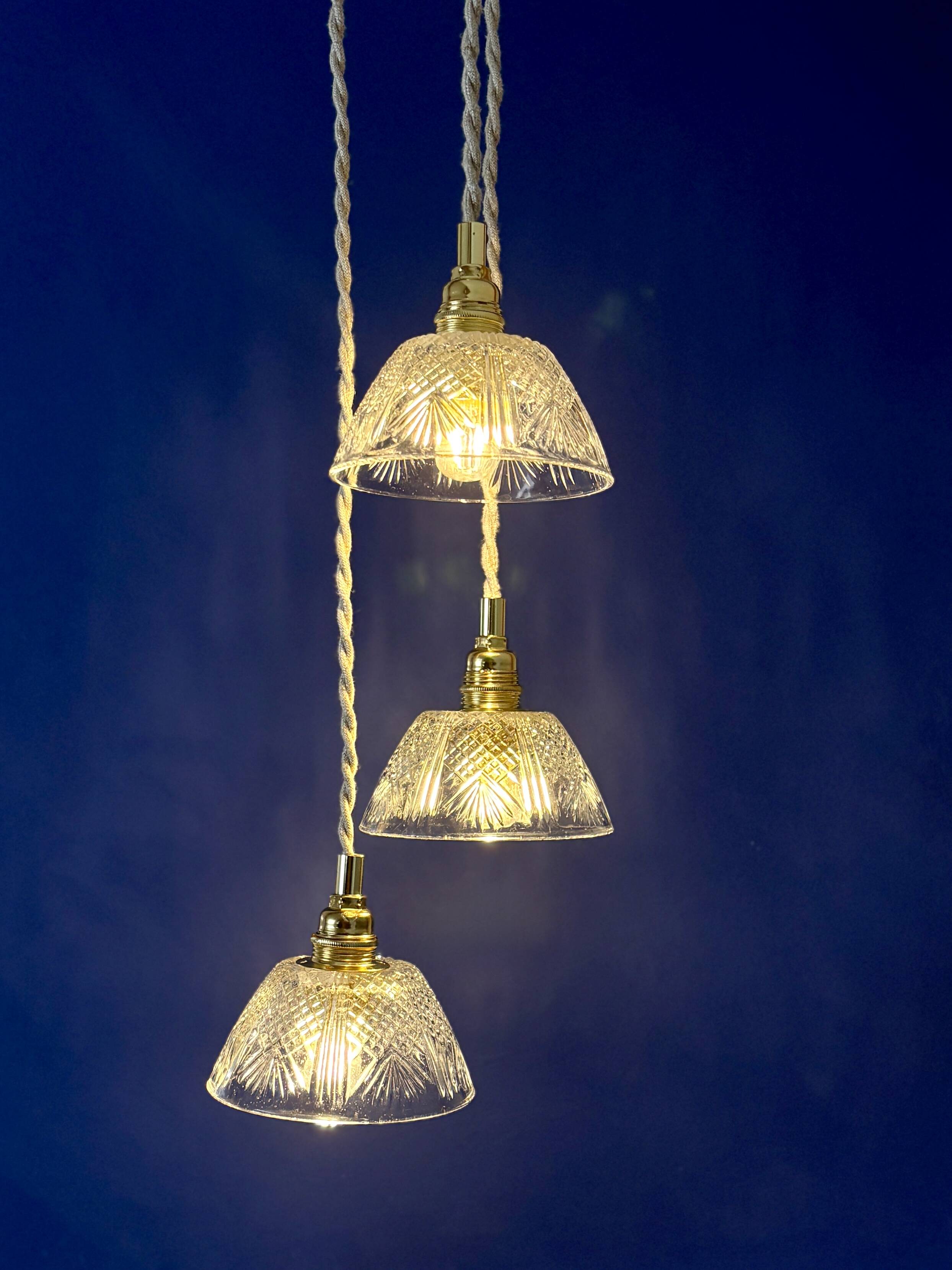 Suspension triple vintage glass chandelier - tableware collection