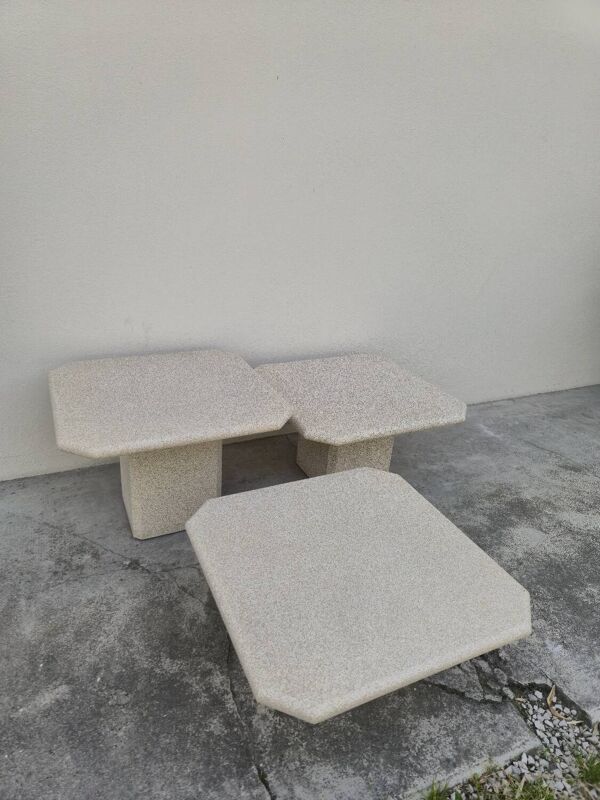 Serie de 3 tables basses gigognes en bois désign 1970s