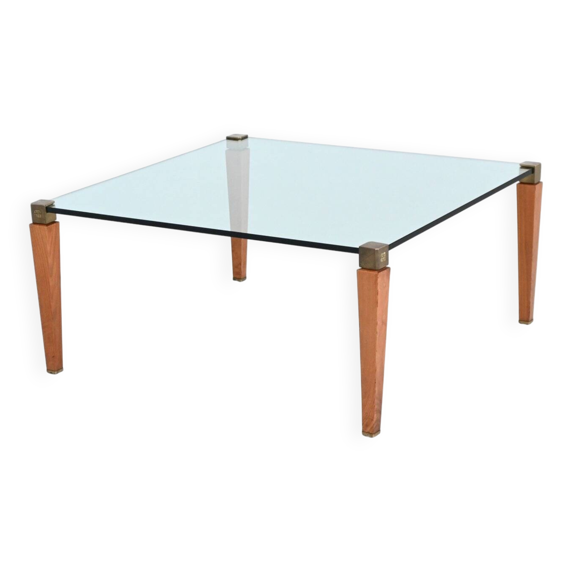 Table basse carrée Peter Ghyczy en laiton et verre, Pays-Bas, 1970