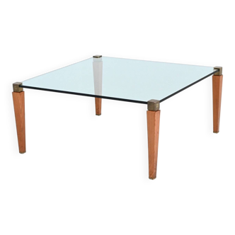 Table basse carrée Peter Ghyczy en laiton et verre, Pays-Bas, 1970
