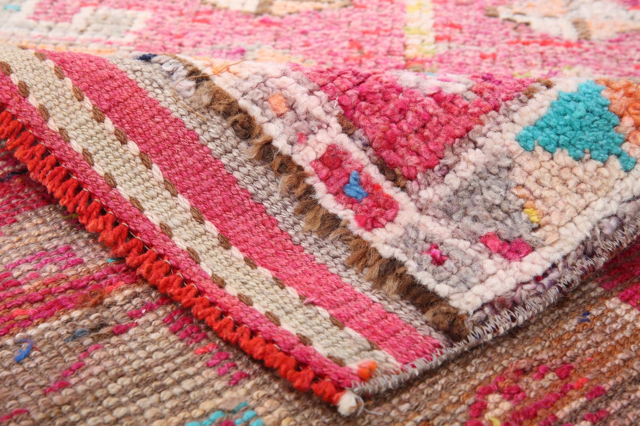 Raspberry Pink Tribal Vintage Runner Rug, Turkish Hallway Carpet,102x322 Cm
