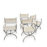 Maison Jansen Set of 4 armchairs Emperor Savonarola White leather and chromed metal
