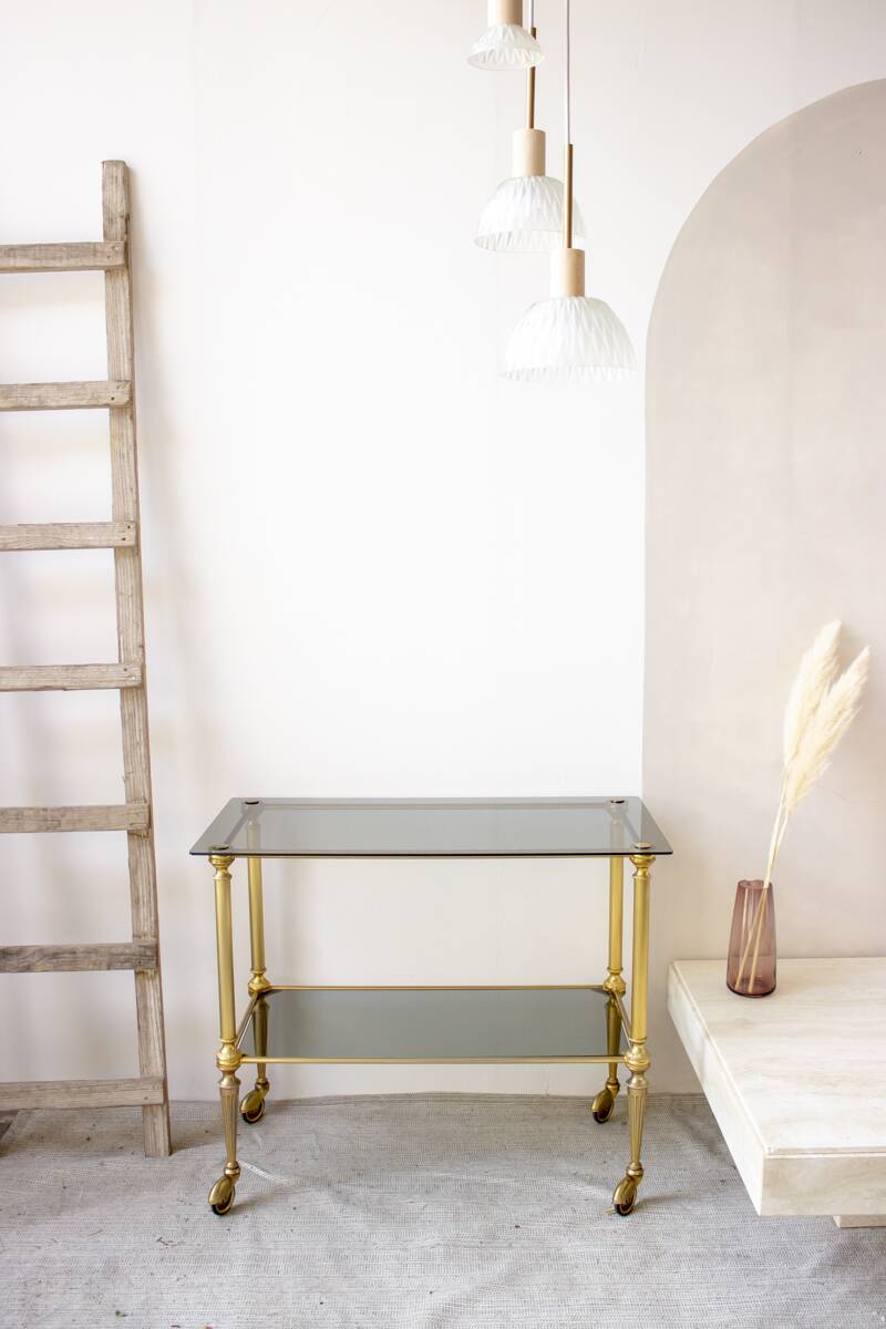 Gold metal and smoked glass server