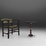 Art Deco Armchair in Black Lacquered Wood and Green Velvet, Belgium 1930s