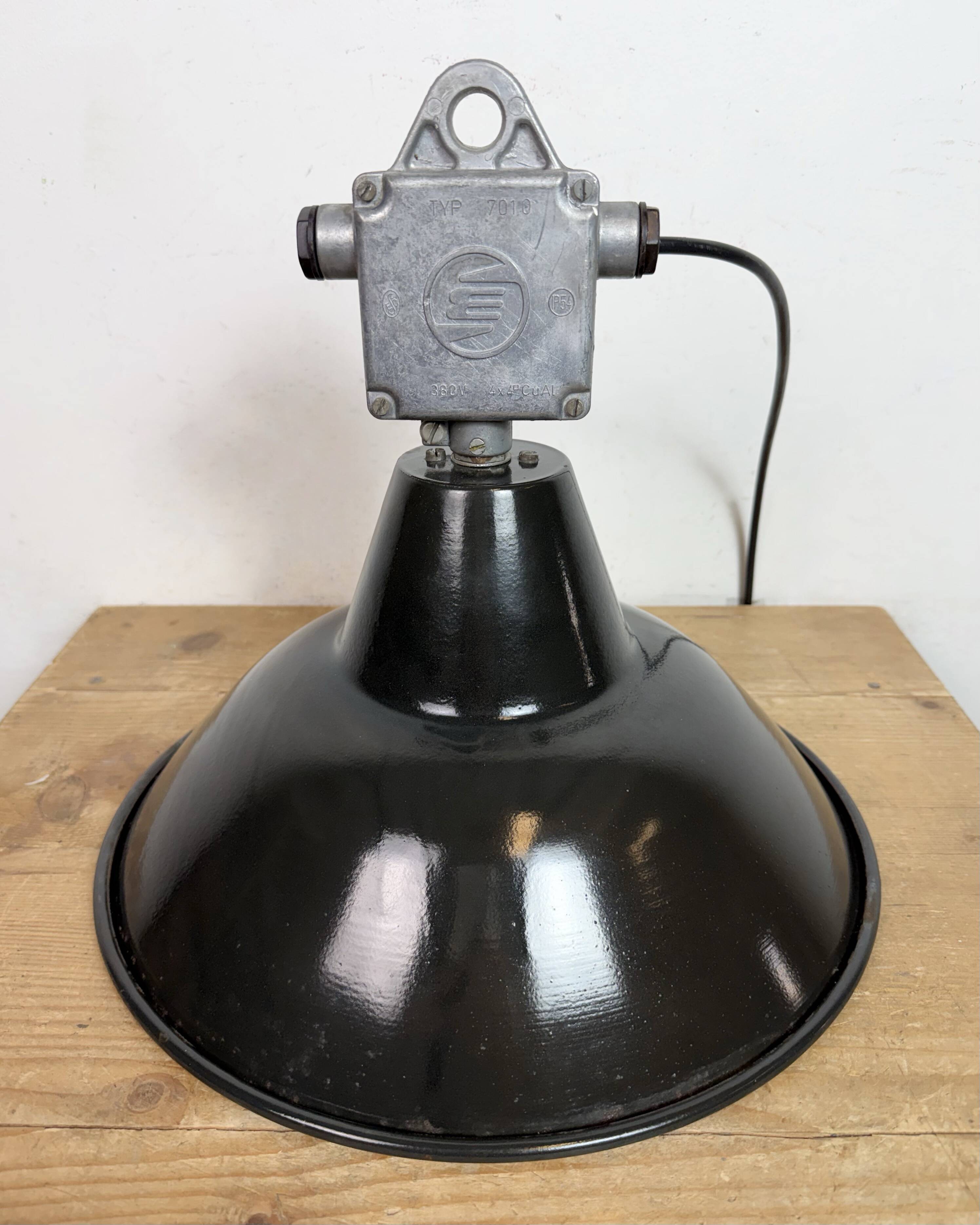 Industrial Black Enamel Pendant Lamp from Elektrosvit, 1960s