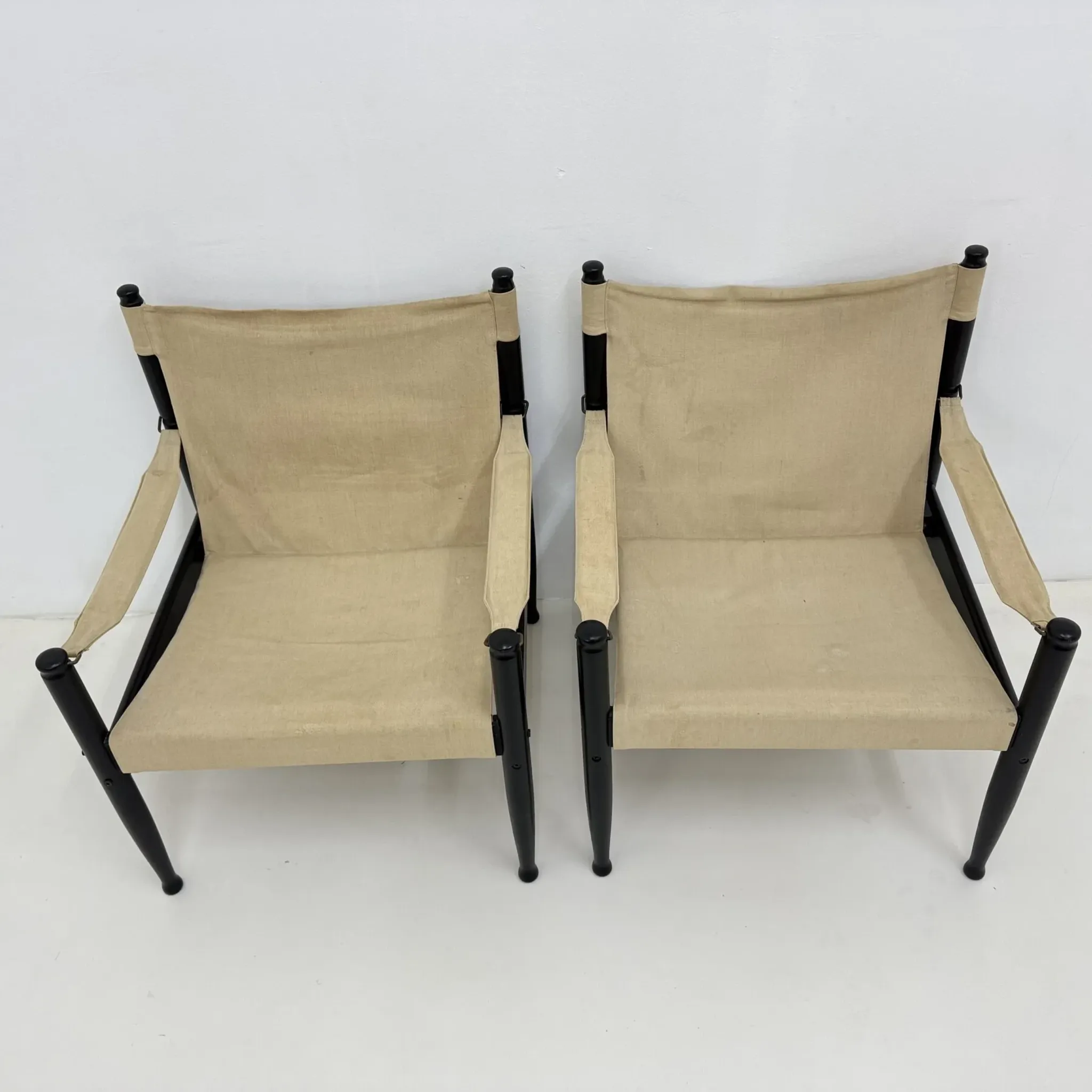 Set of mid-century Danish safari chairs by Erik Wørts for Niels Eilersen, 1960s