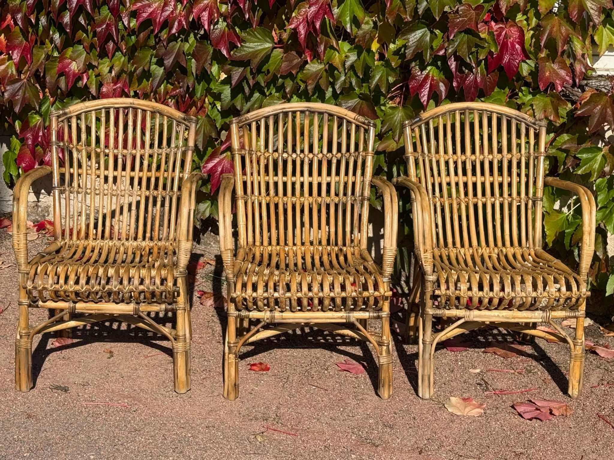Set of 3 rattan armchairs from the 1970s France