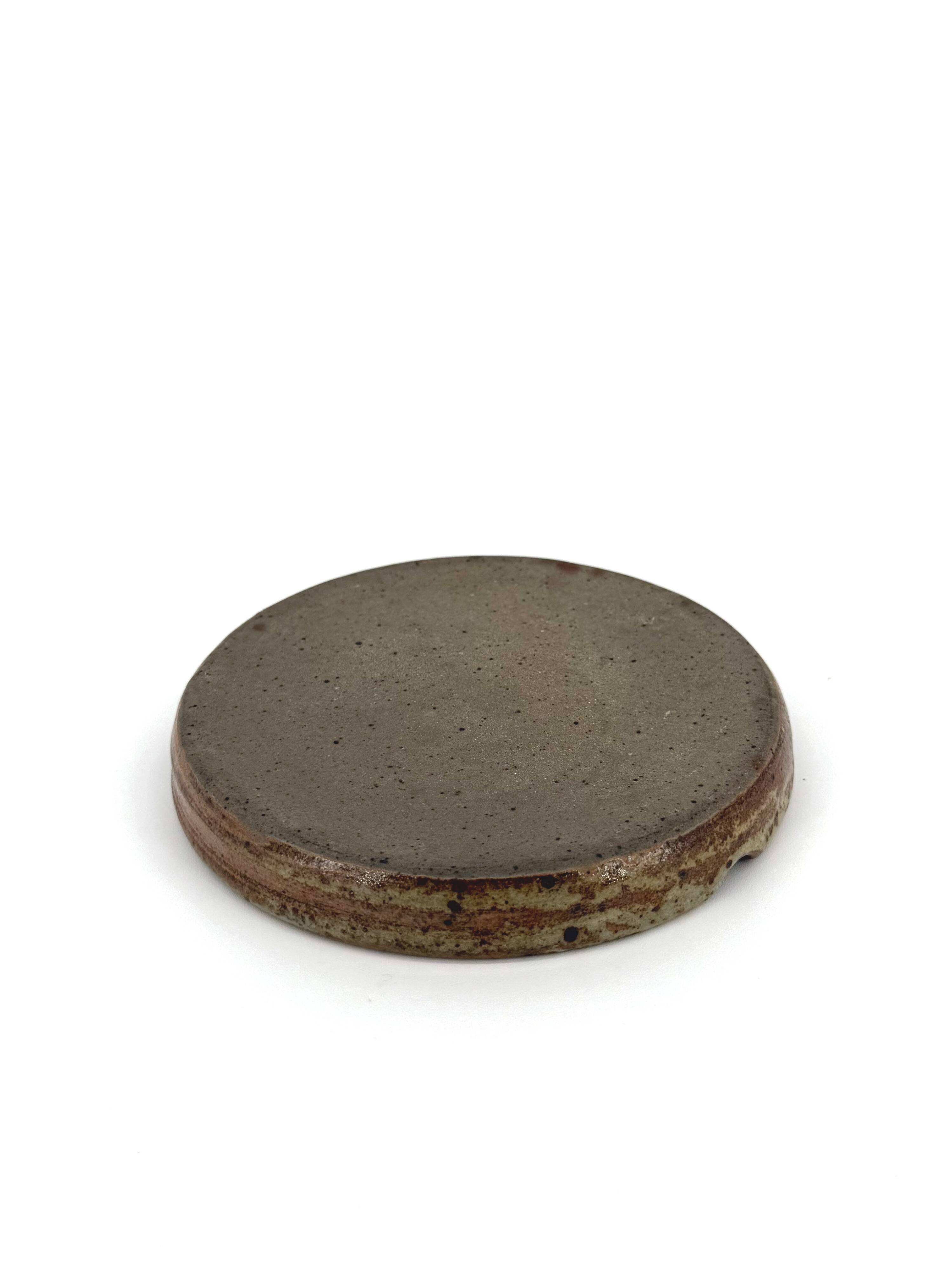 Vintage speckled brown glazed stoneware ashtray