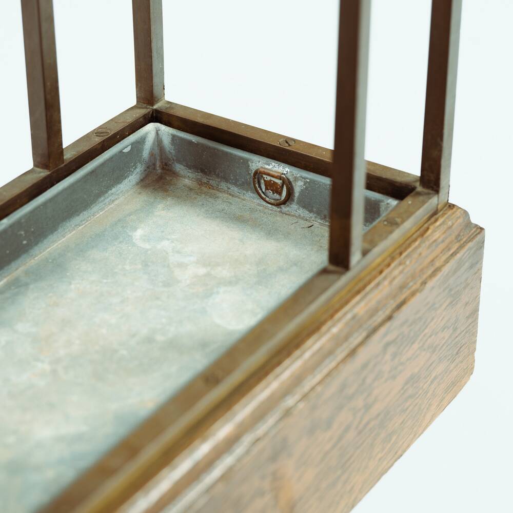 Art Deco Amsterdam School umbrella stand in bonze and oak, The Netherlands, 1920s
