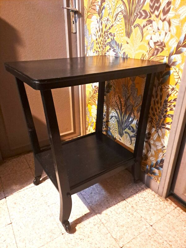 Table d'appoint, style Art Déco Console à roulettes bois noir vernissé 1940
