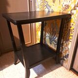 Art Deco style side table, console table on wheels, black varnished wood, 1940