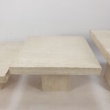 Set of 3 Italian Travertine Coffee Tables, 1980s