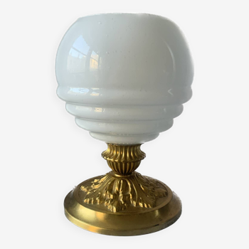 Ancienne lampe de table en laiton et verre de Clichy