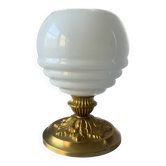 Ancienne lampe de table en laiton et verre de Clichy