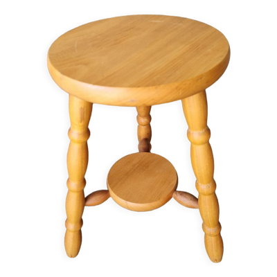 Tabouret tripode en bois brutaliste