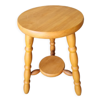 Tabouret tripode en bois brutaliste