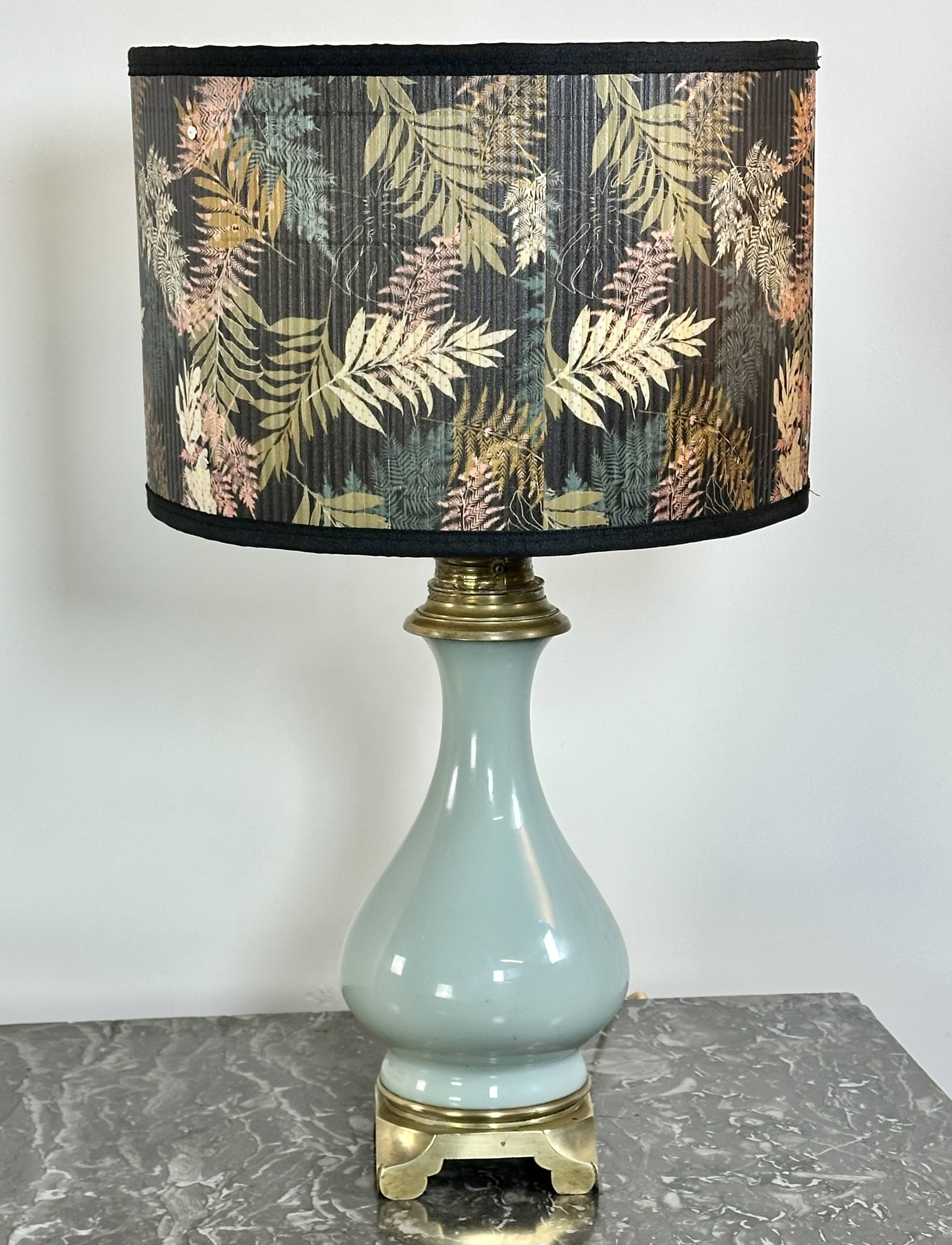 Lampe époque Napoléon III vert céladon et bronze