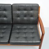 Senator sofa with black leather cushions by Ole Wascher for France and Son
