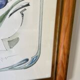 Iris flower on paper with vintage wooden frame