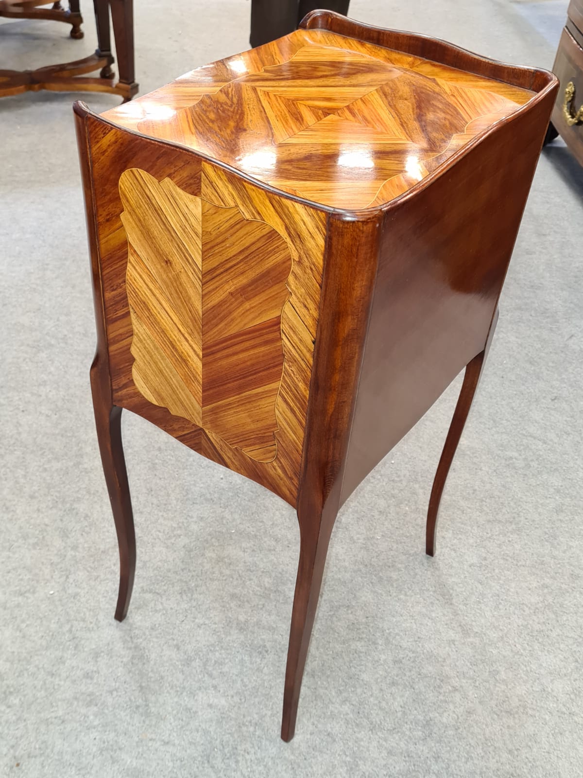 19th century marquetry and leather bedside, 19th century