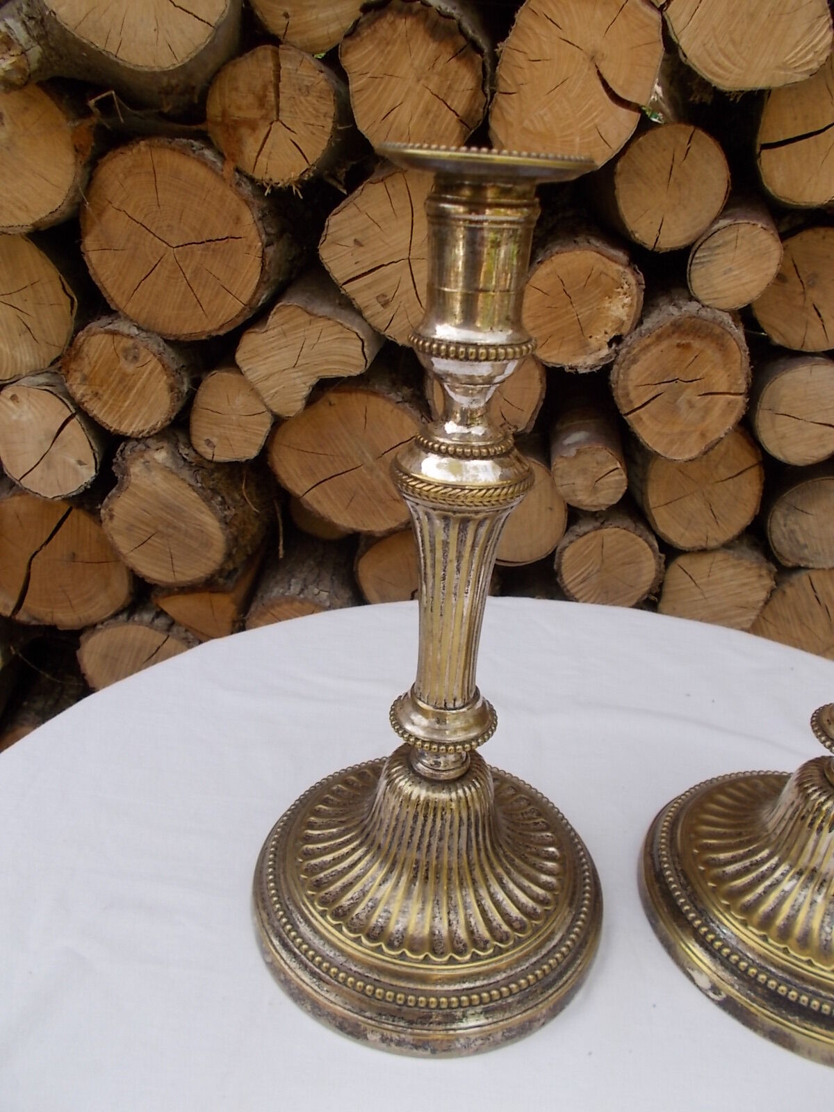 Pair of silver metal candlesticks