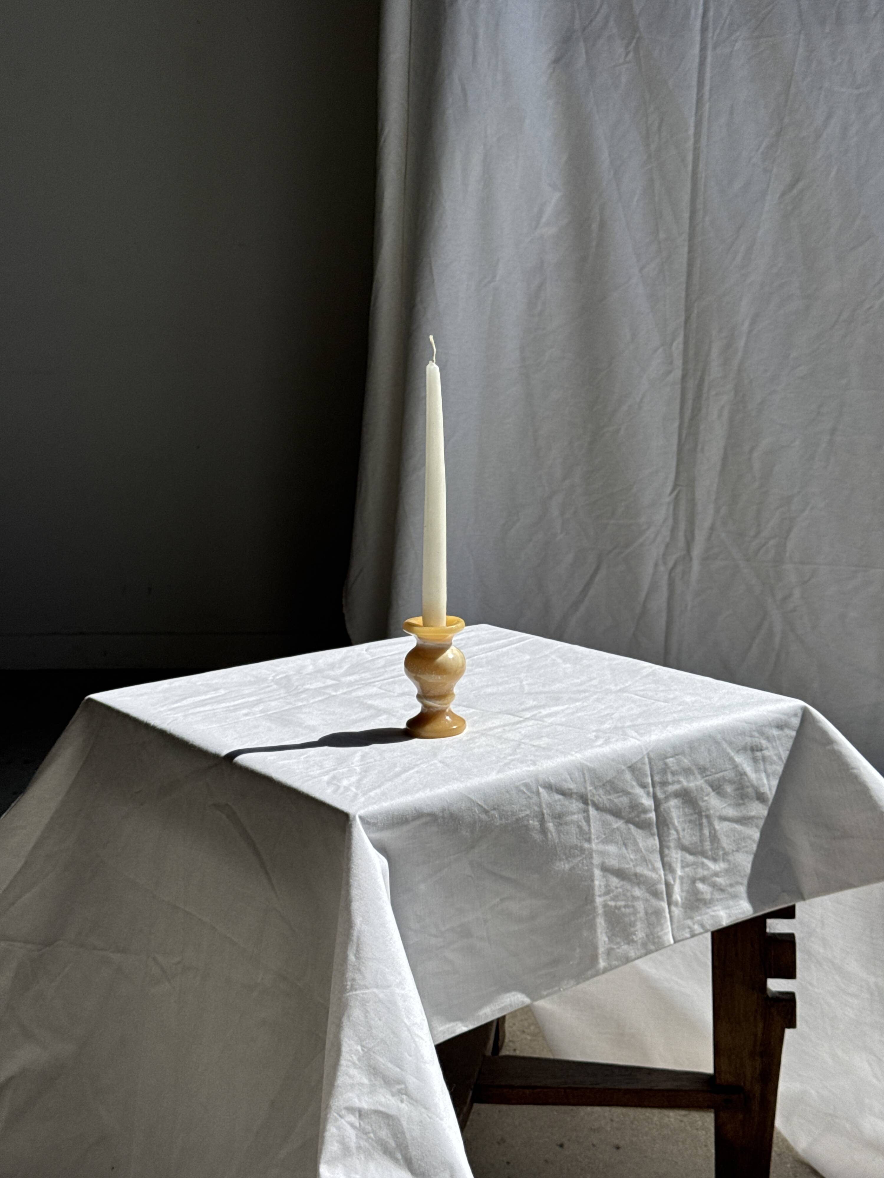 Small vintage candle holder in yellow onyx, H10 D5.5.