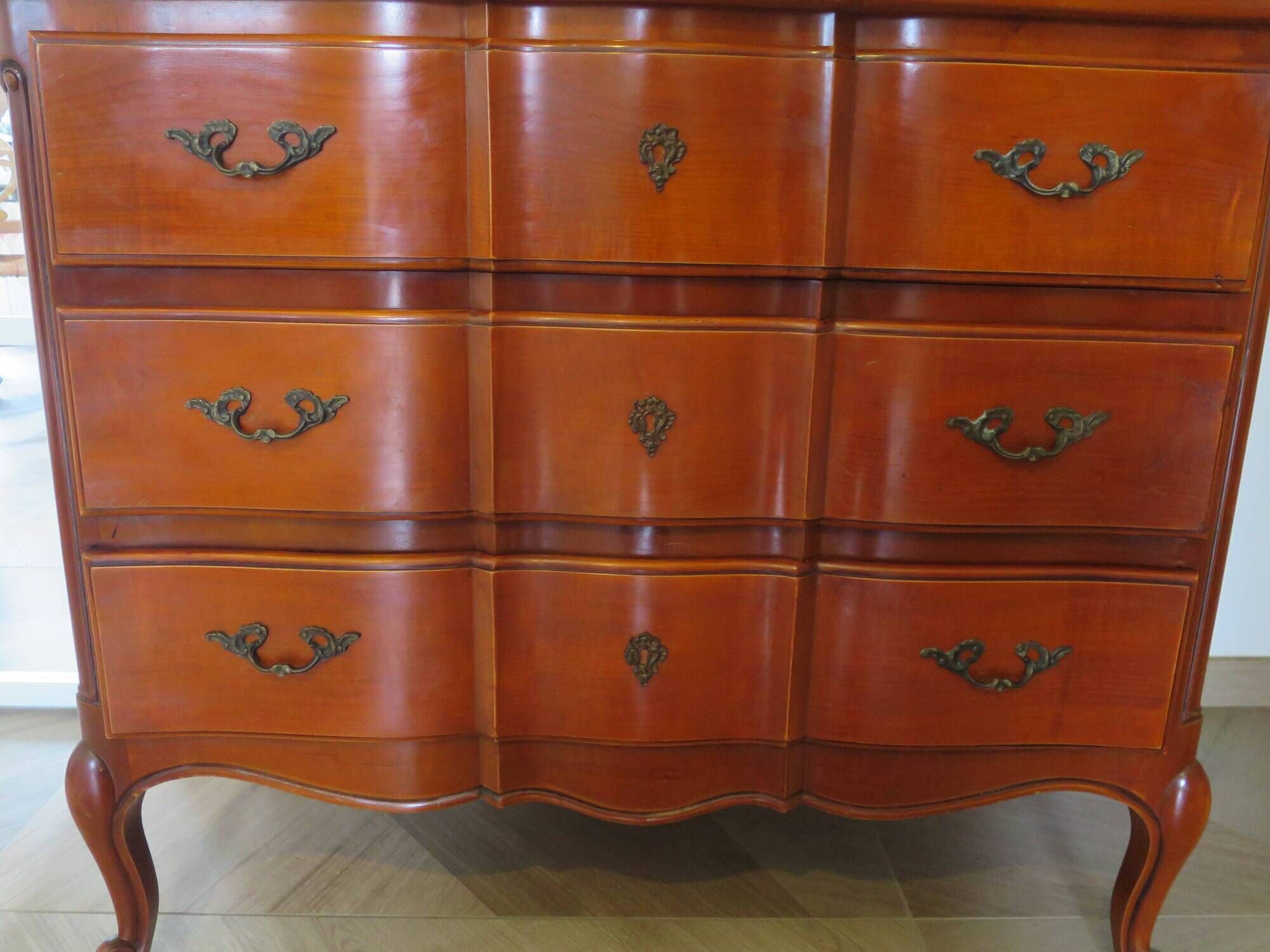 3-drawer chest of drawers in Louis XV style cherry wood, 1980s