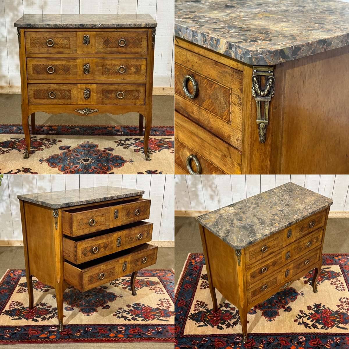 Transitional jump commode in walnut with marble top - 1950s