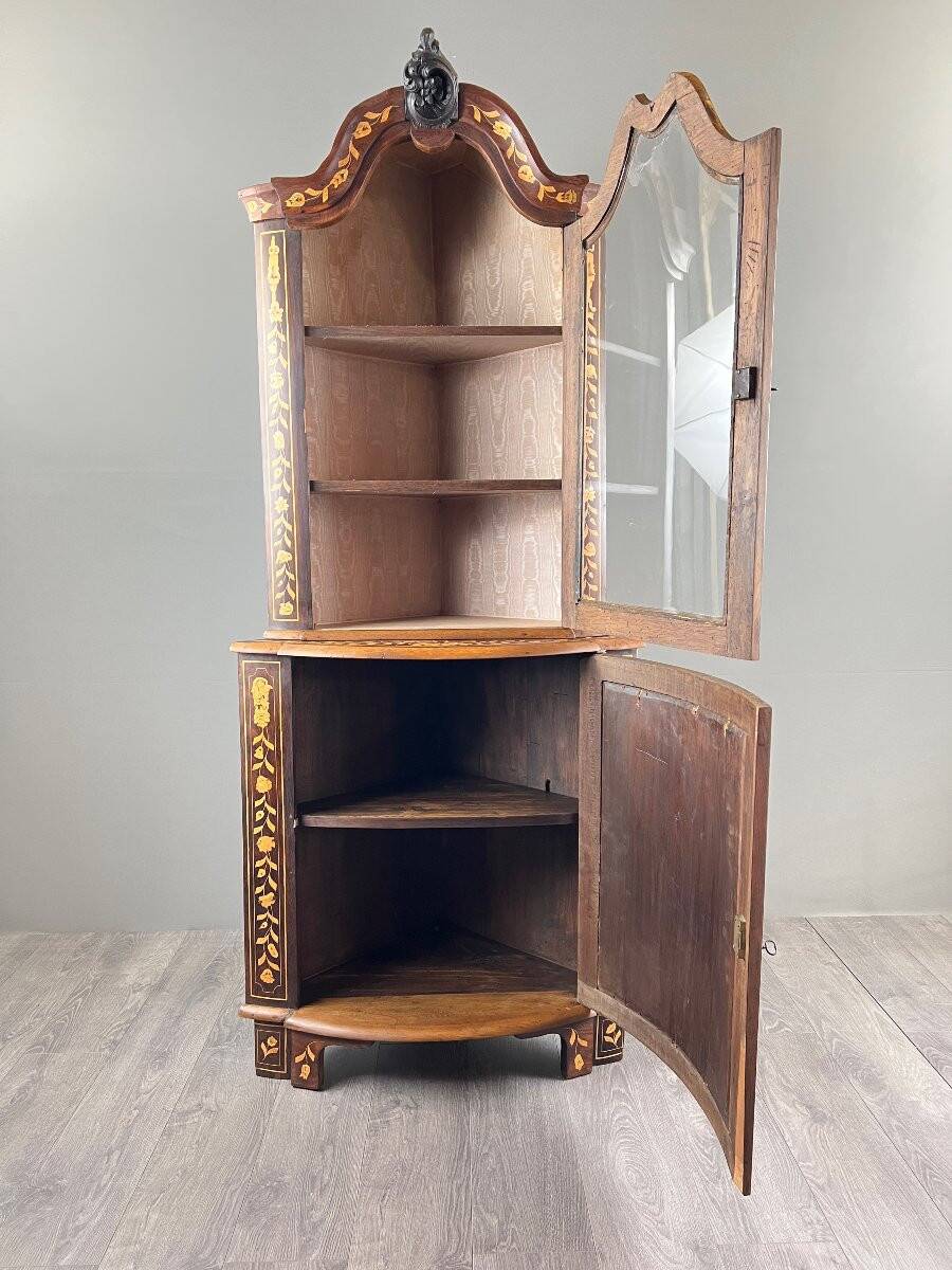 Inlaid corner display cabinet, 19th century
