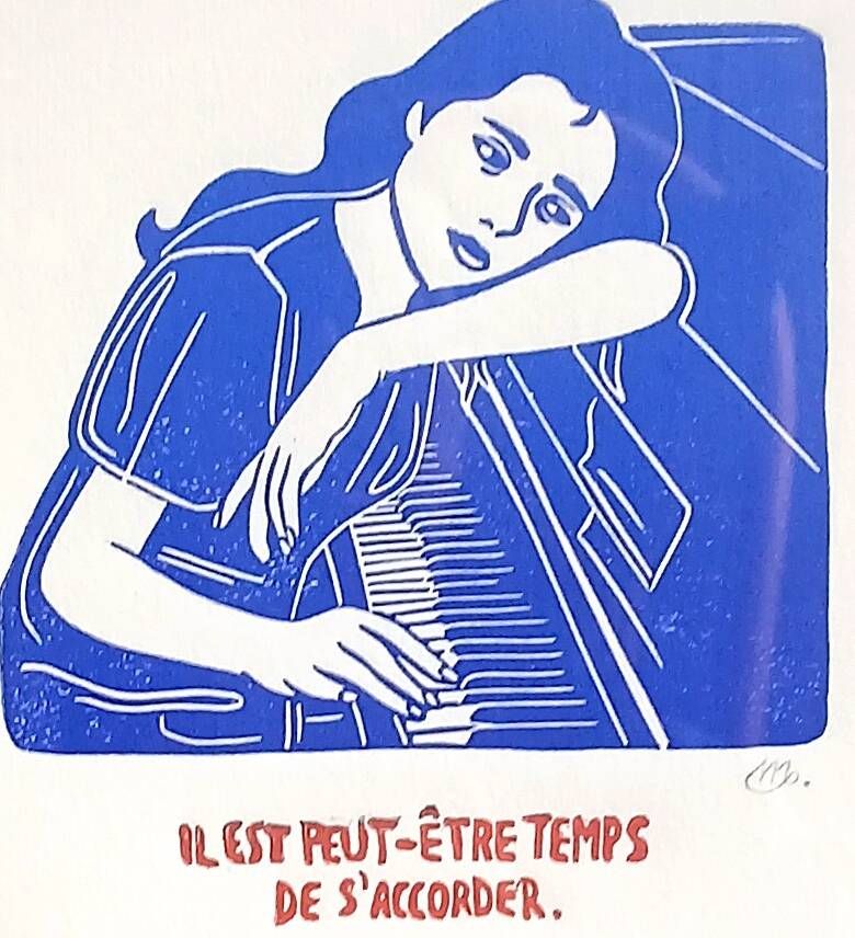 Linogravure Noémie Mahieux signée & encadrée.