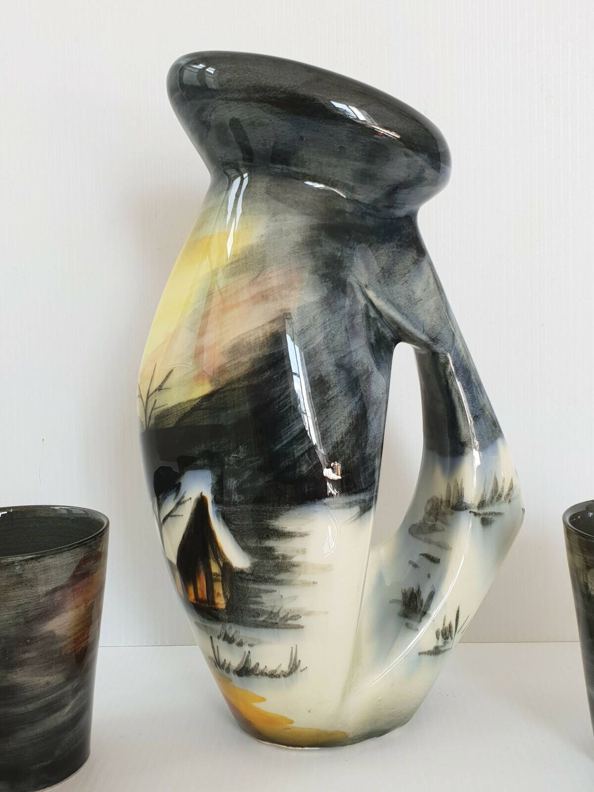 1950s vintage ceramic monaco monacera platter carafe & glasses set