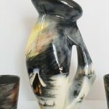 1950s vintage ceramic monaco monacera platter carafe & glasses set