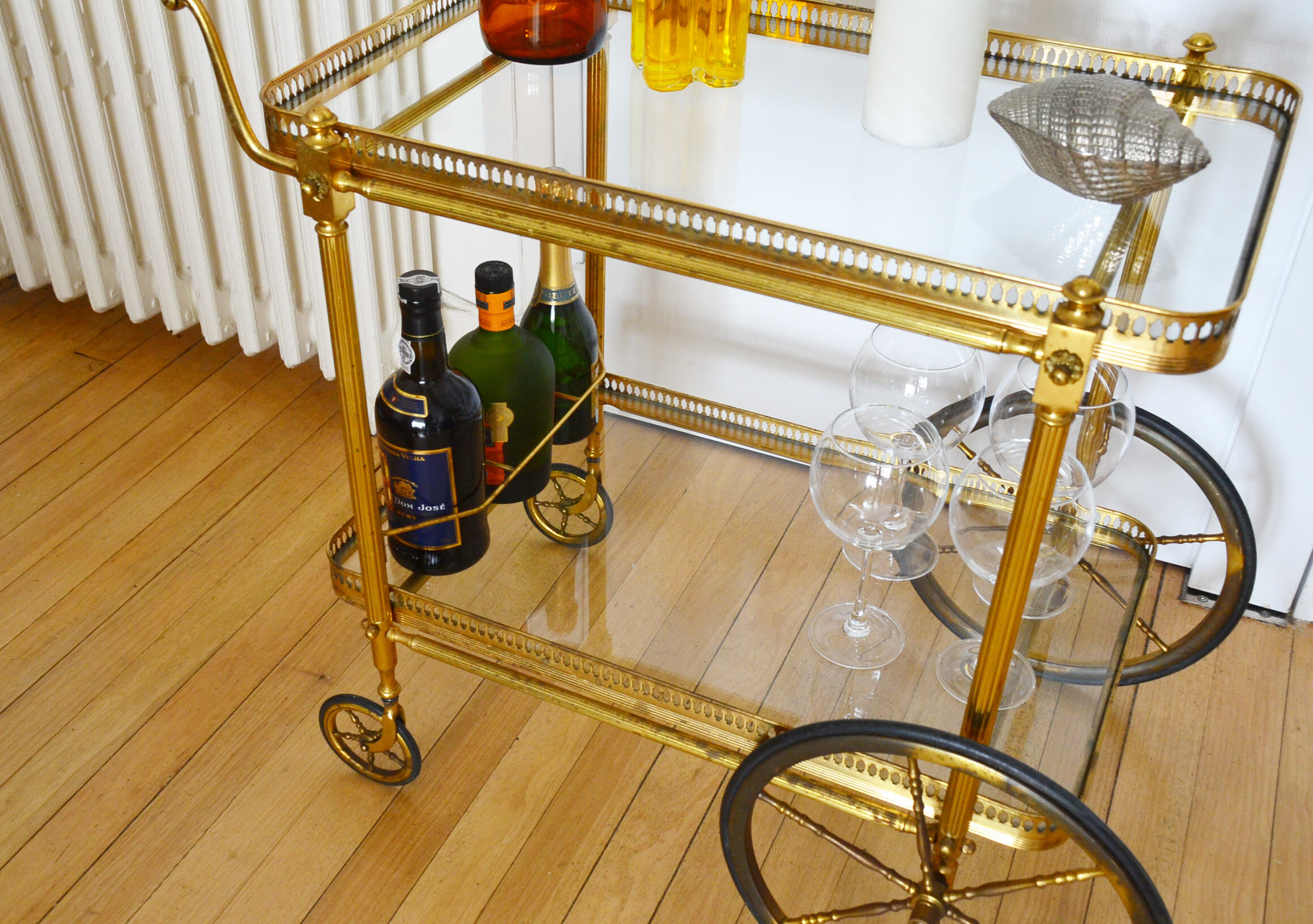 Brass trolley with wheels 60's bottle holder