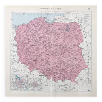 Old map of Poland Europe 43x43cm from 1950