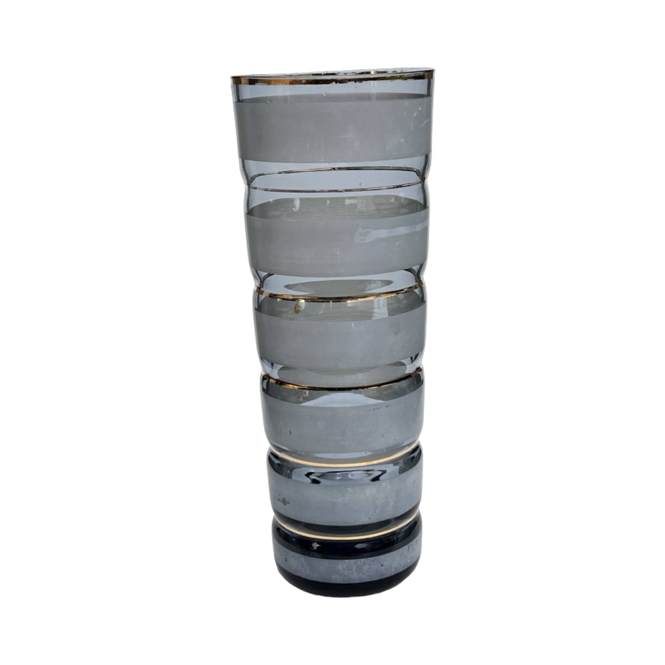 Smoked glass vase with gold stripe decoration, 1960s/1970s.