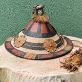 Lot de 3 chapeaux de paille et cuir, peuple Peul, Mali
