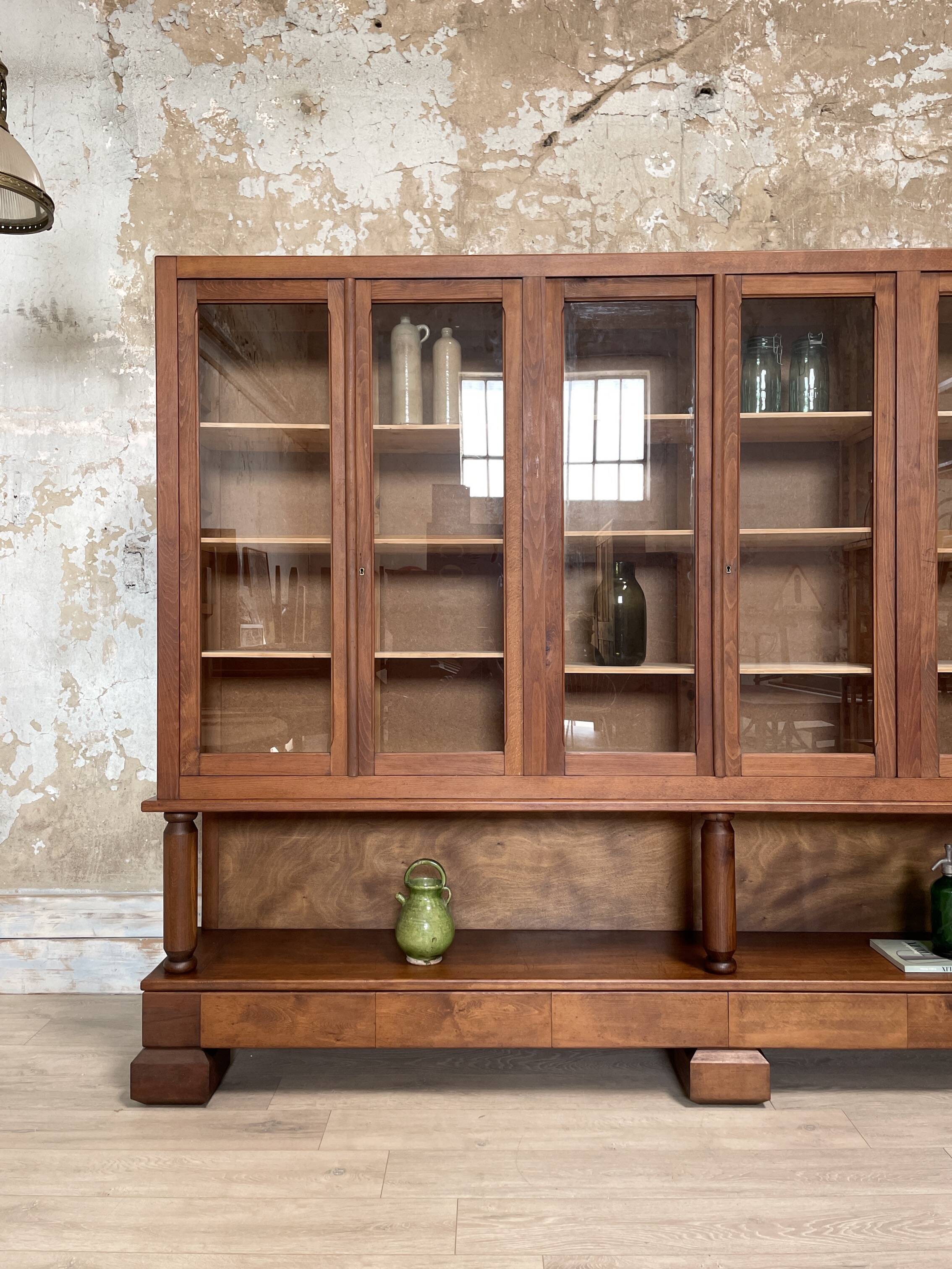 Solid wood display cabinet.