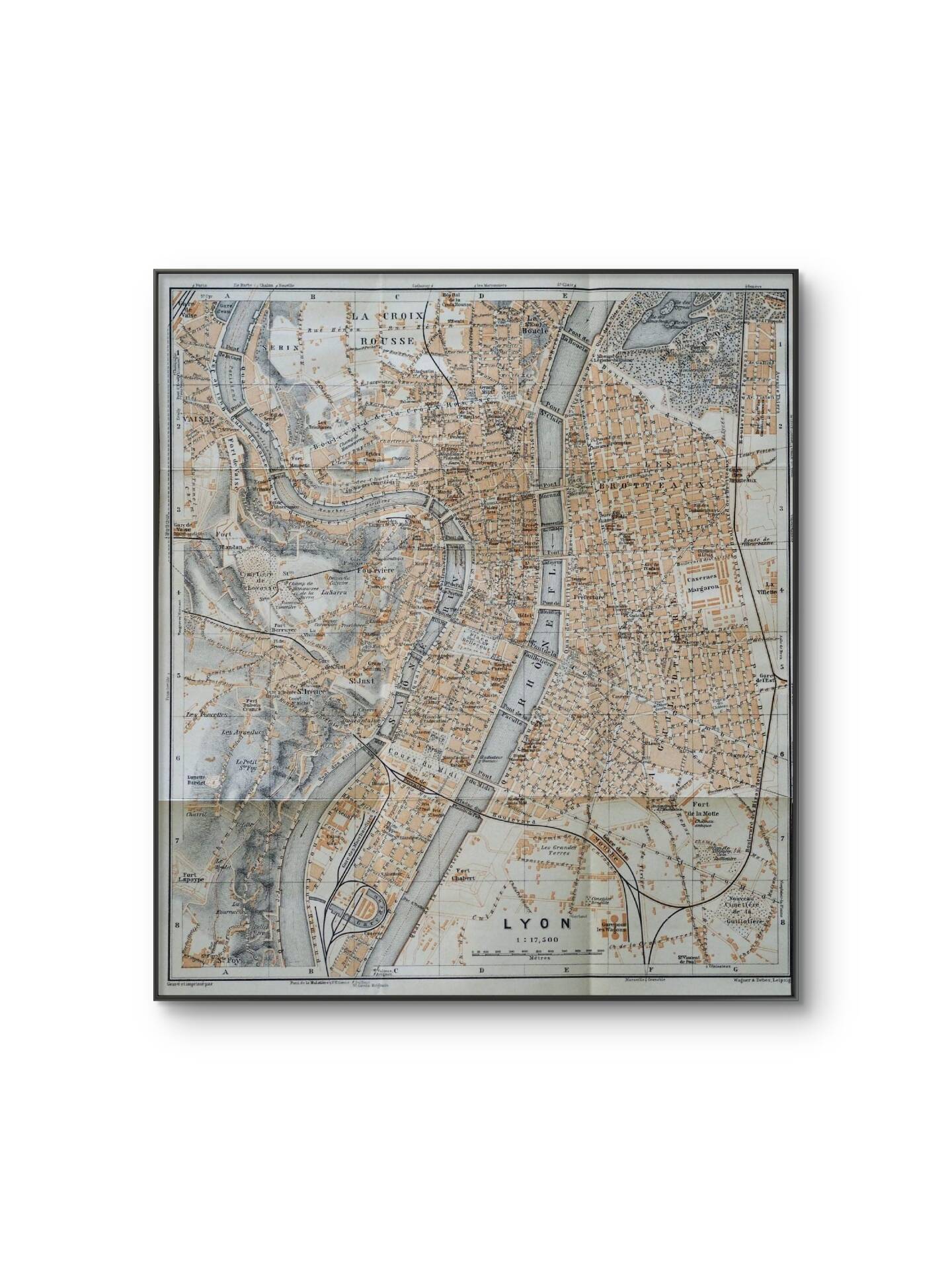 Ancien plan de Lyon - France - 1906 | Décoration murale vintage