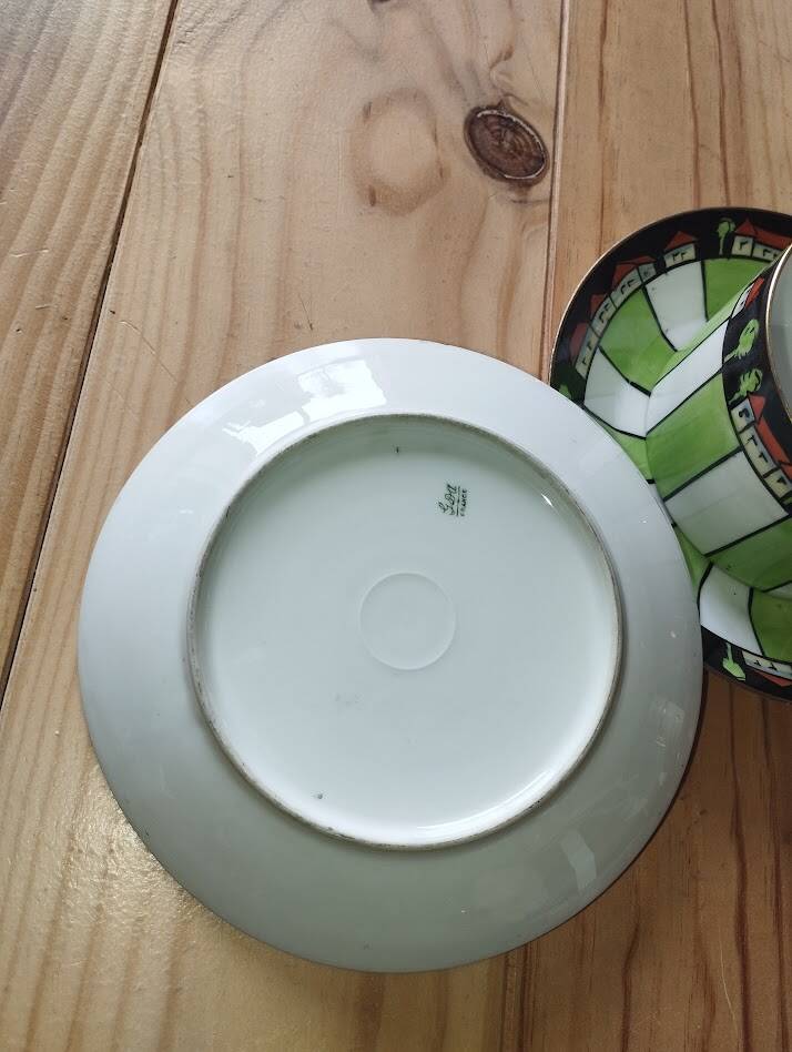 Antique cup and two saucers – Art Deco geometric design