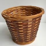 Cache-pot en rotin & osier plantes années 70