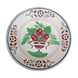 Opaque porcelain plate of Sarreguemines pattern vase of flowers diam 22 cm