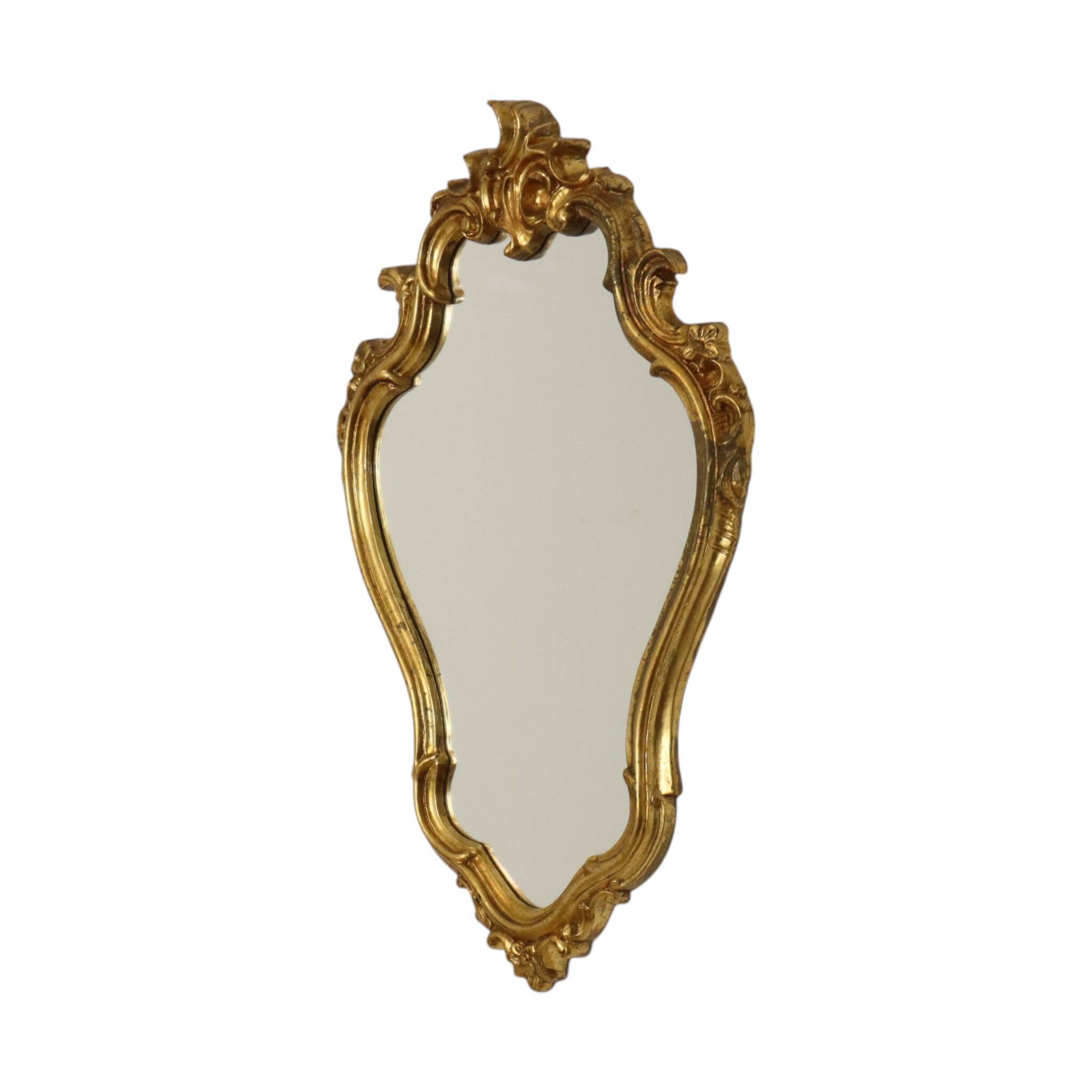 French Baroque-style gold-leaf gilded mirror with crest, 71 cm