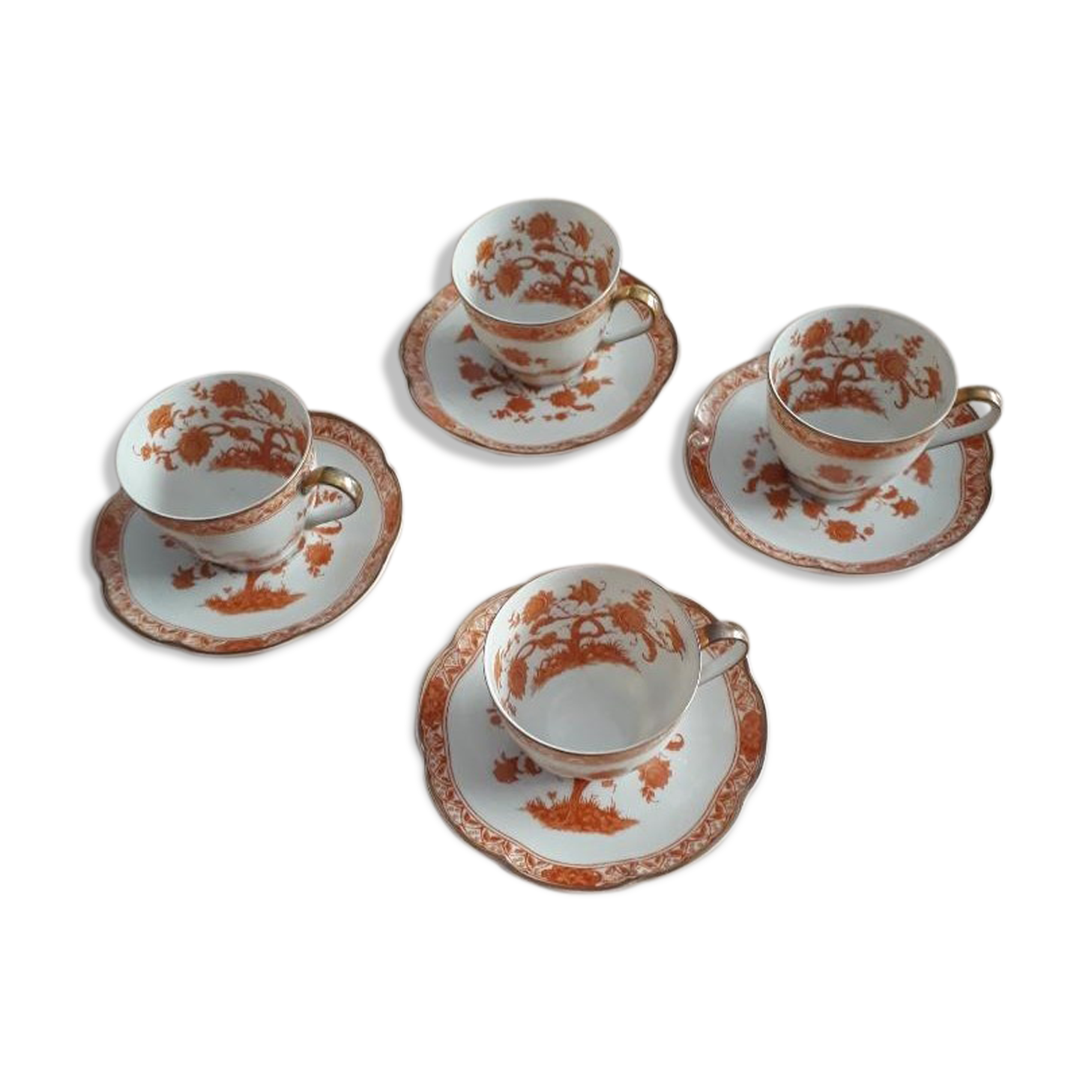 4 coffee cups Haviland Limoges model "Coral Tree" 1958