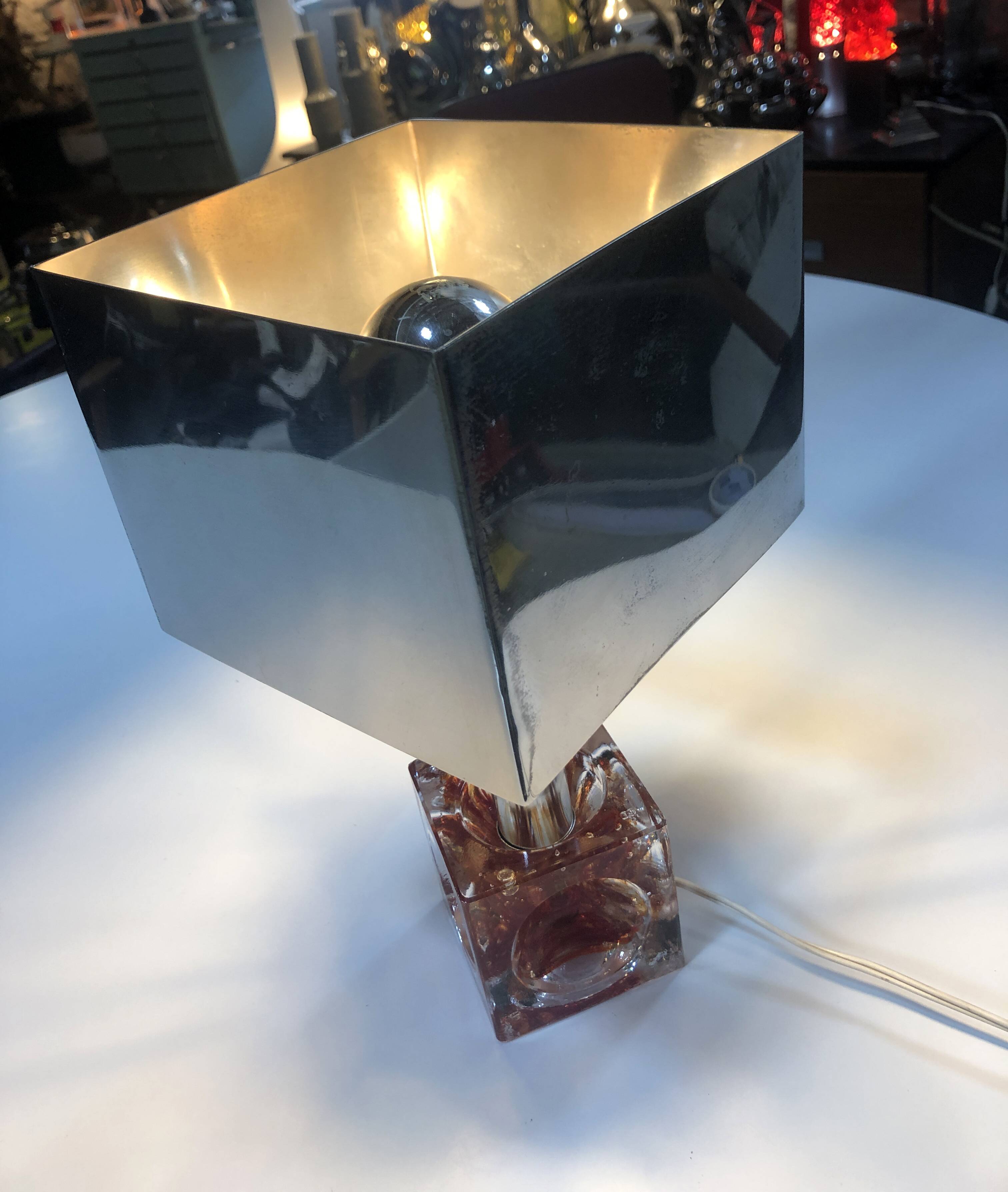 Table Lamp • Cube • Fractal Resin • Polished Steel • Chrome • 1970