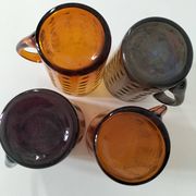 Set of 4 coloured pressed glass mugs, vintage style.
