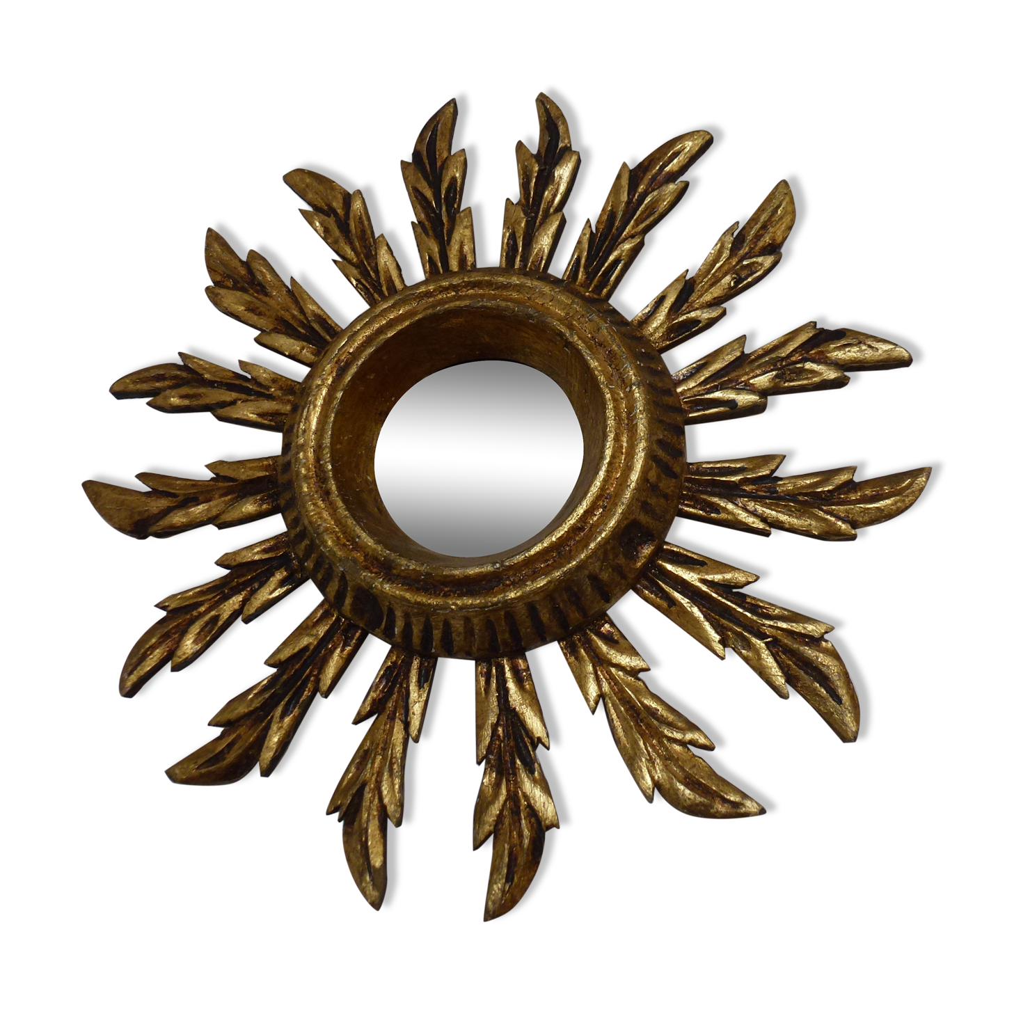 Mirror sun in gilded wood carved 60s, 28 cm