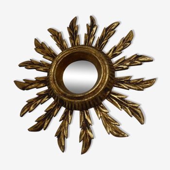 Mirror sun in gilded wood carved 60s, 28 cm
