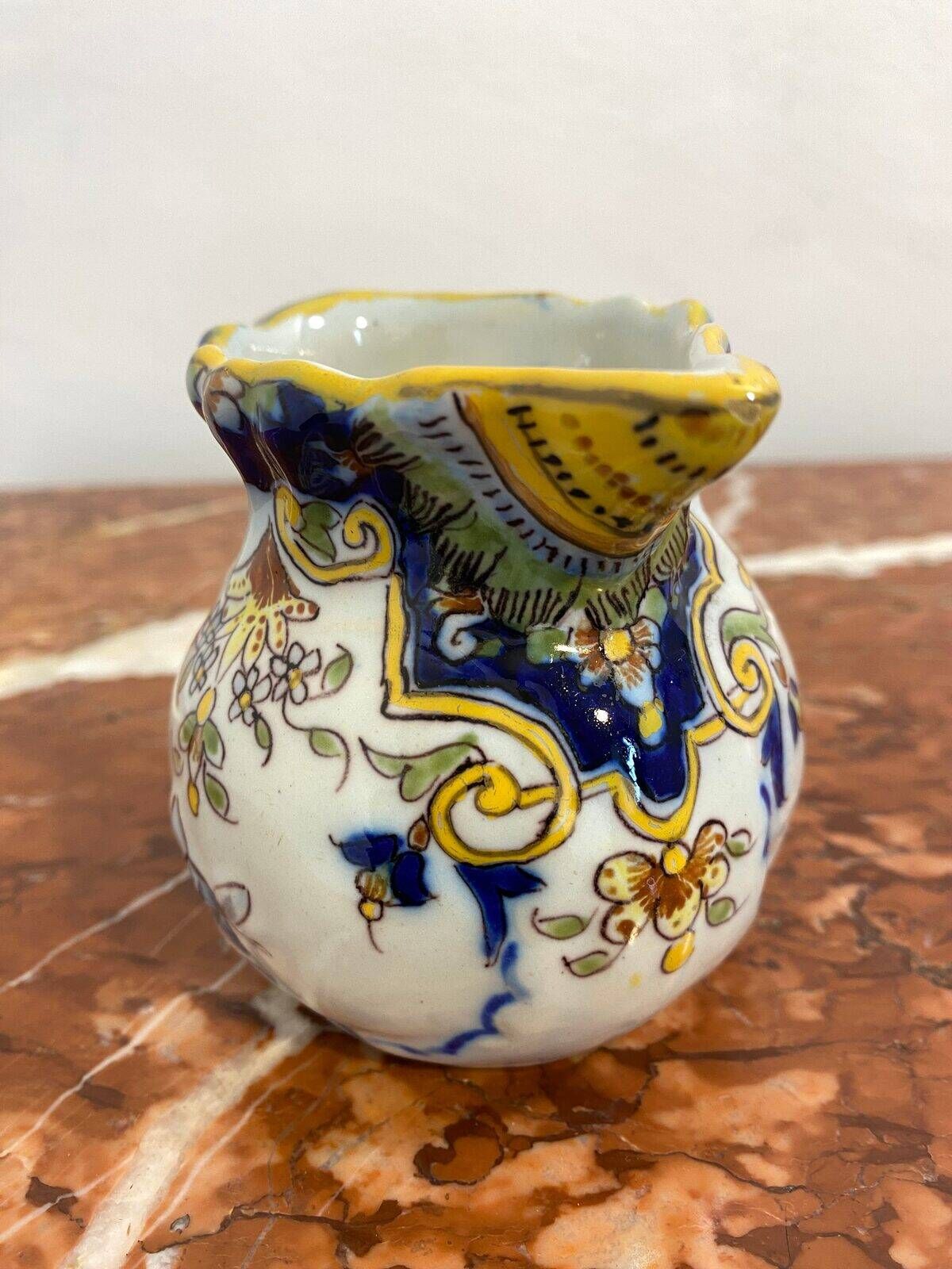 Small antique jug in faience from Les Sables d'Olonne, hand-painted.