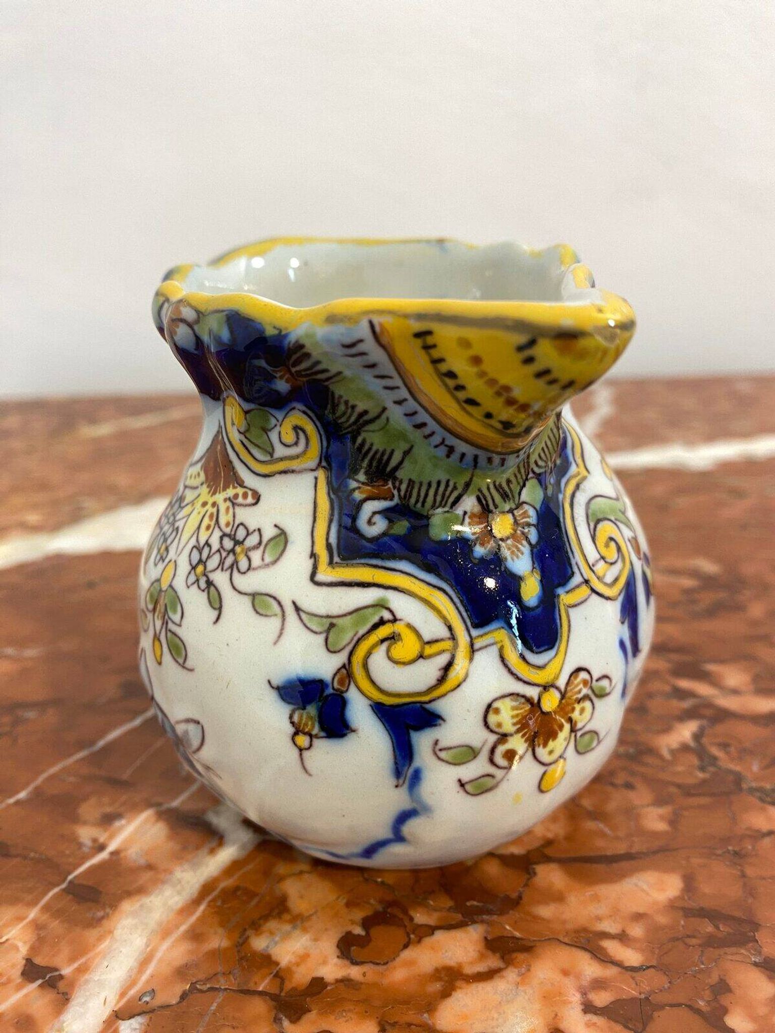 Small antique jug in faience from Les Sables d'Olonne, hand-painted.