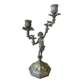 Two-light cherub chandelier in brass